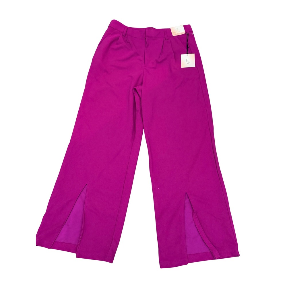 Happily Grey Magenta Front Slit Pleated Wide Leg Trouser Pants Size 9 NWT